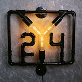 Black metal pipe 24-shaped wall lamp
